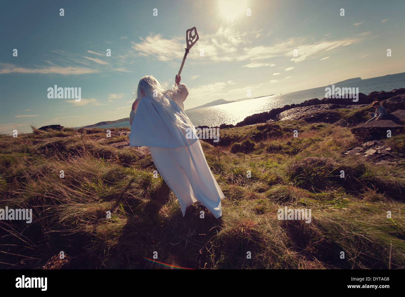 Zuschauer als Gandalf aus Herr der Ringe auf der Welt Stone Skimming Championship.Easdale,Scotland, UK verkleidet. 29. September 2013. Stockfoto