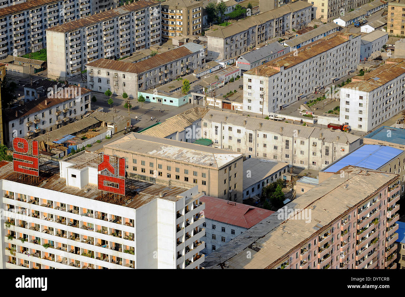 Ein Luftbild der Innenstadt Wohngebiet von Pjöngjang Stockfoto