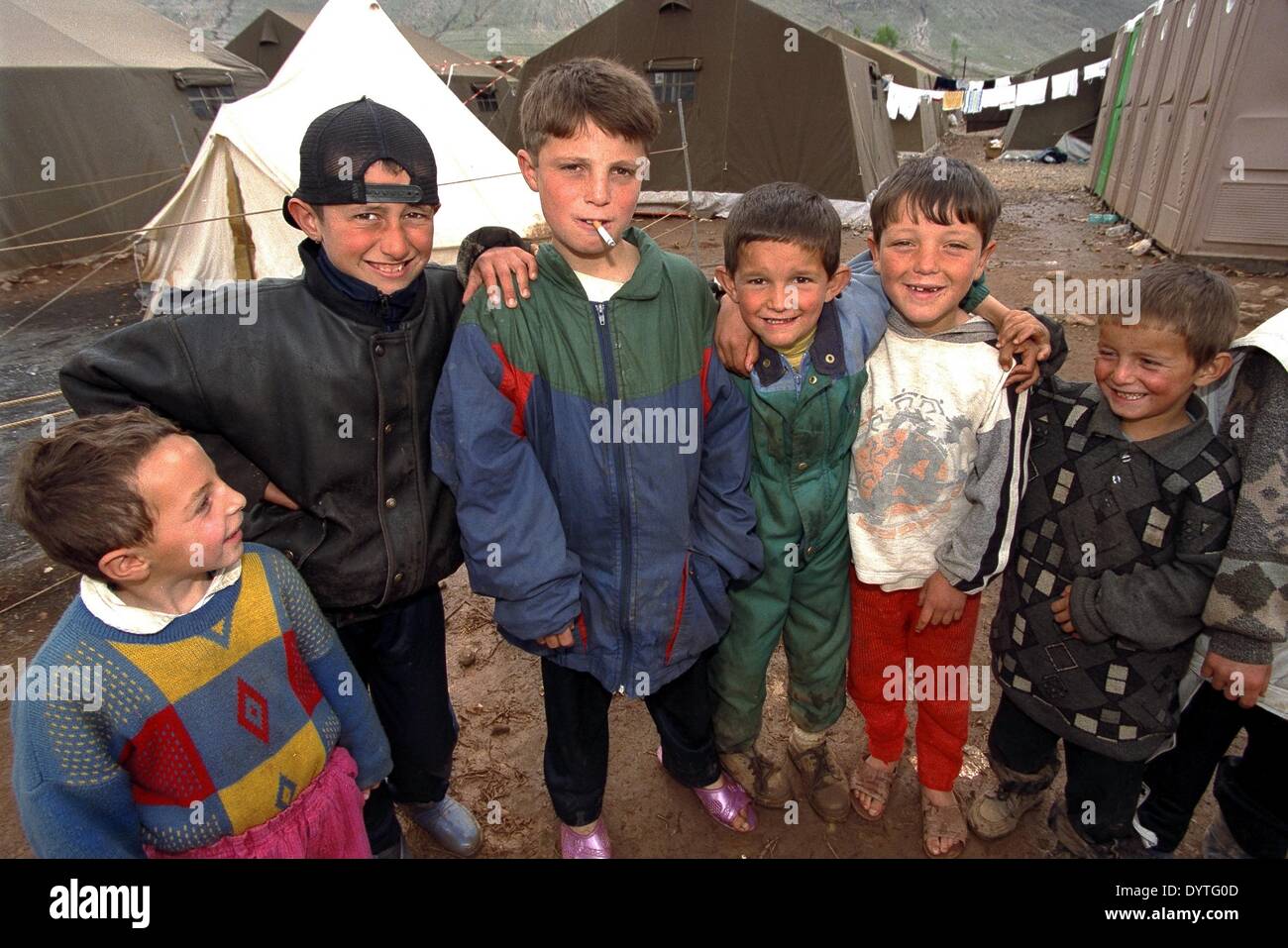 Flüchtlinge aus dem Kosovo in Albanien (April 1999) Stockfoto