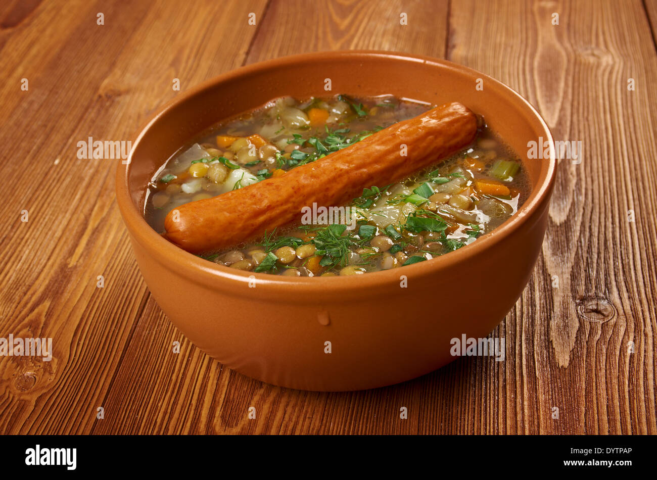 Frankfurter Linsensuppe-deutsche Linsensuppe mit sausage.farmhouse ...