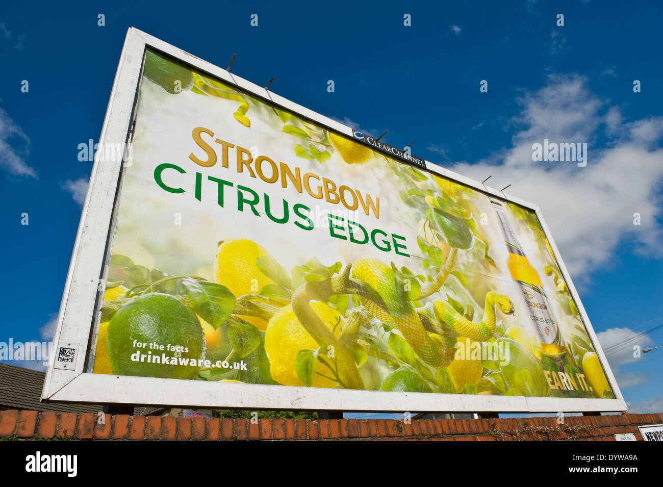 Bulmer's Strongbow Cider Citrus Edge 48 Blatt Werbung Plakat Plakat am Straßenrand ClearChannel Website in Newport South Wales UK Stockfoto