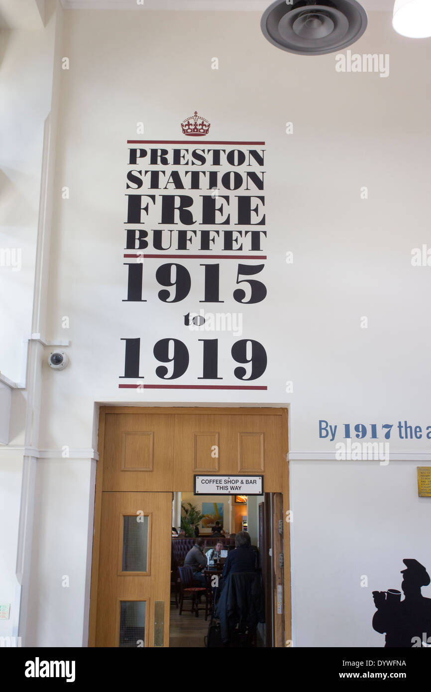 Preston Eisenbahn-Bahnhof - 1. Weltkrieg Gedenken Buffet Preston Station gratis Buffet 1915 bis 1919 Stockfoto