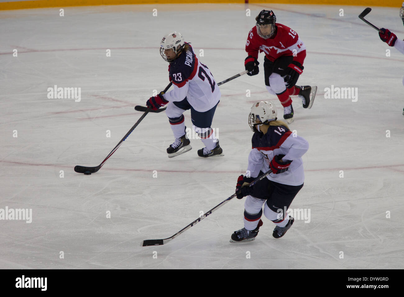 Michelle Picard (USA)-23, USA-Kanada Frauen Eishockey bei den Olympischen Winterspielen, Sotschi 2014 Stockfoto