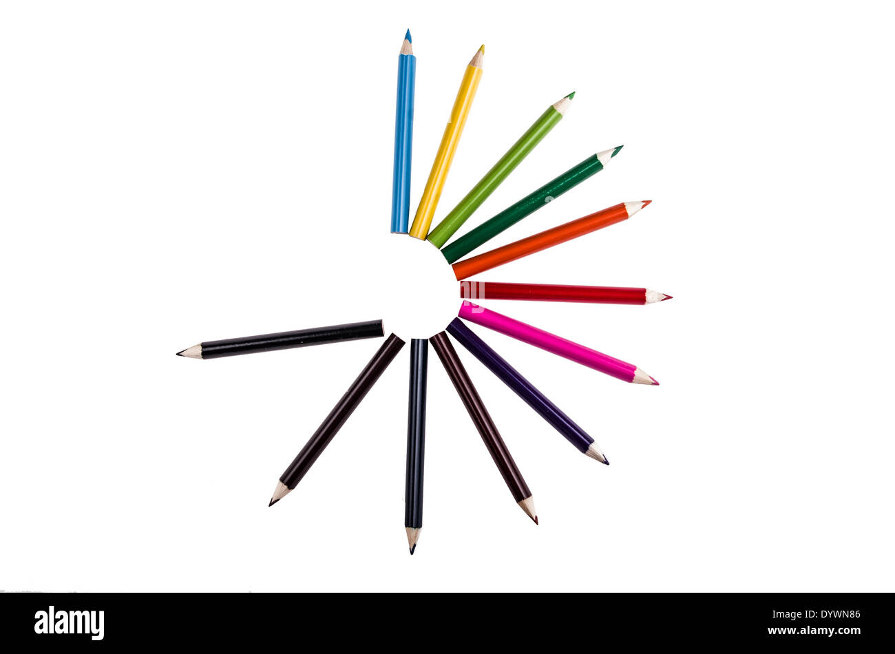 Kreis der Bleistift Farben auf einem weißen backgroiund Stockfoto