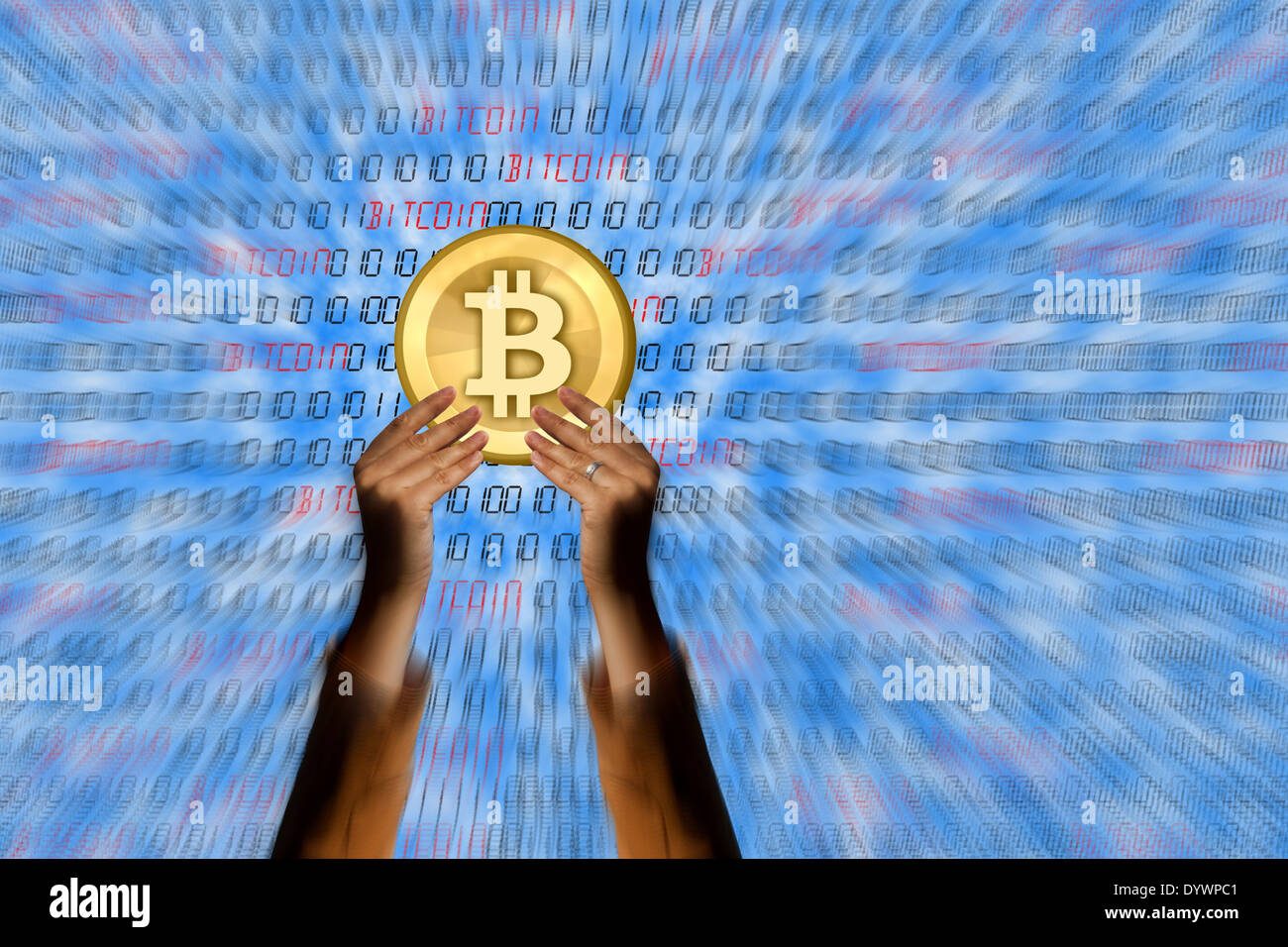 Bitcoin, eine virtuelle Währung Stockfoto