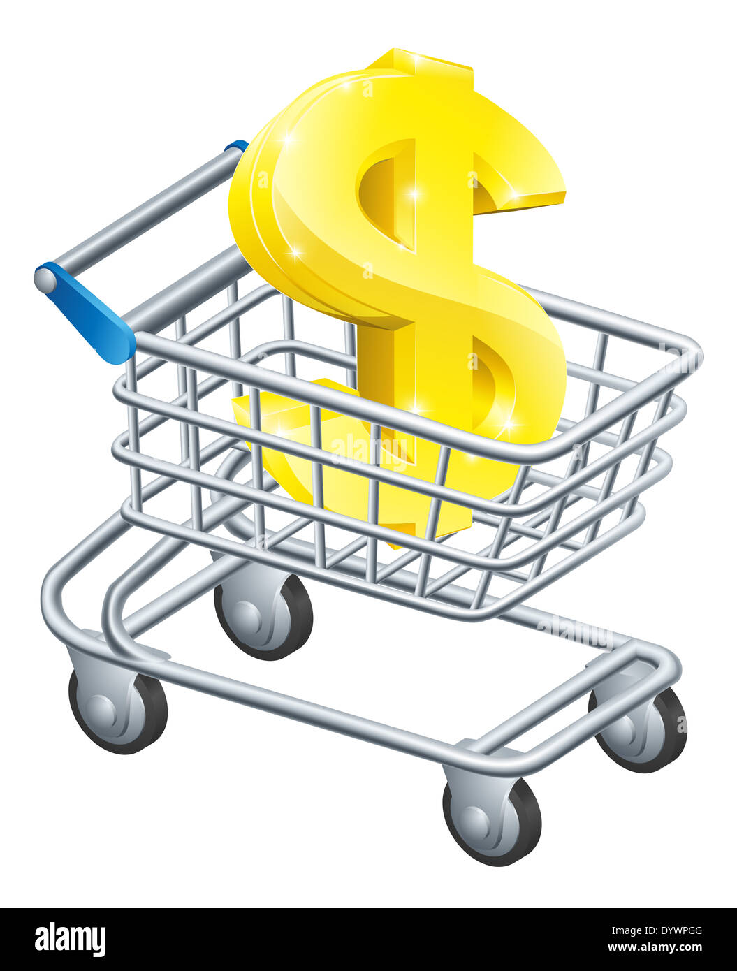 Dollar-Währung Trolley Konzept der Dollar-Zeichen in einem Supermarkt Einkaufswagen oder trolley Stockfoto