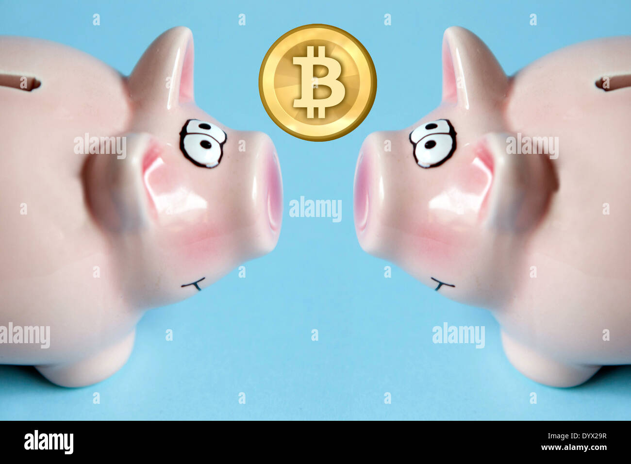Die virtuelle Währung Bitcoin-Sparschwein Stockfoto