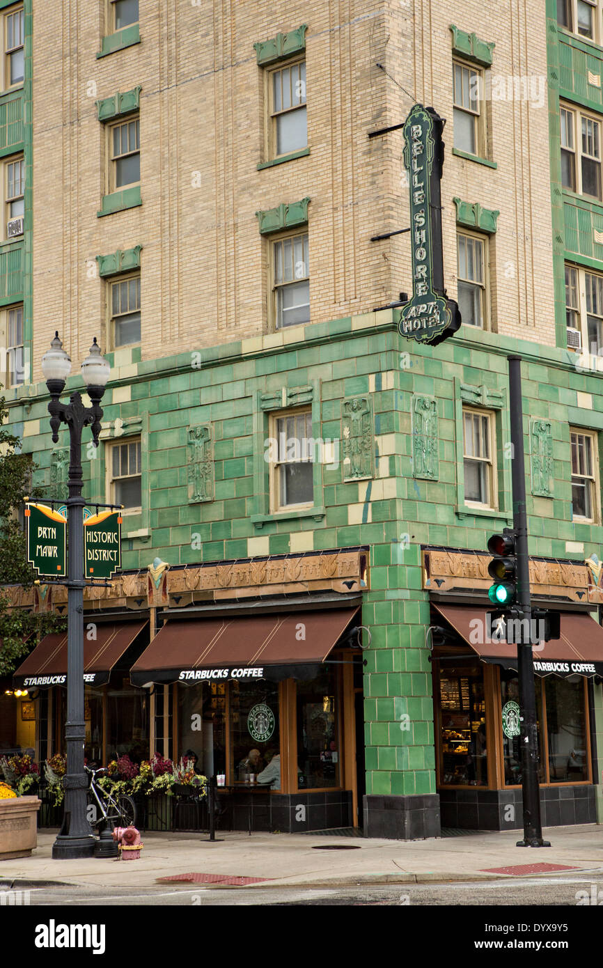 Belle-Ufer-Apartment-Hotel in Bryn Mawr Historic District im Stadtteil Edgewater Chicago, Illinois, USA Stockfoto