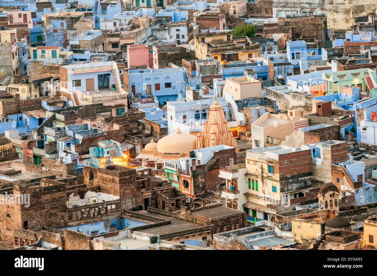 Blick auf Bundi aus Taragarh Fort, Bundi, Rajasthan Zustand, Indien, Asien Stockfoto