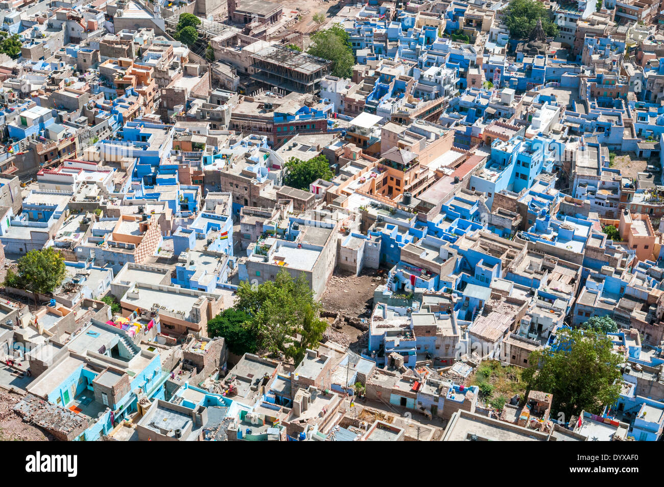 Blick vom Mehrangarh Fort über Jodhpur, Rajasthan, Indien. Stockfoto