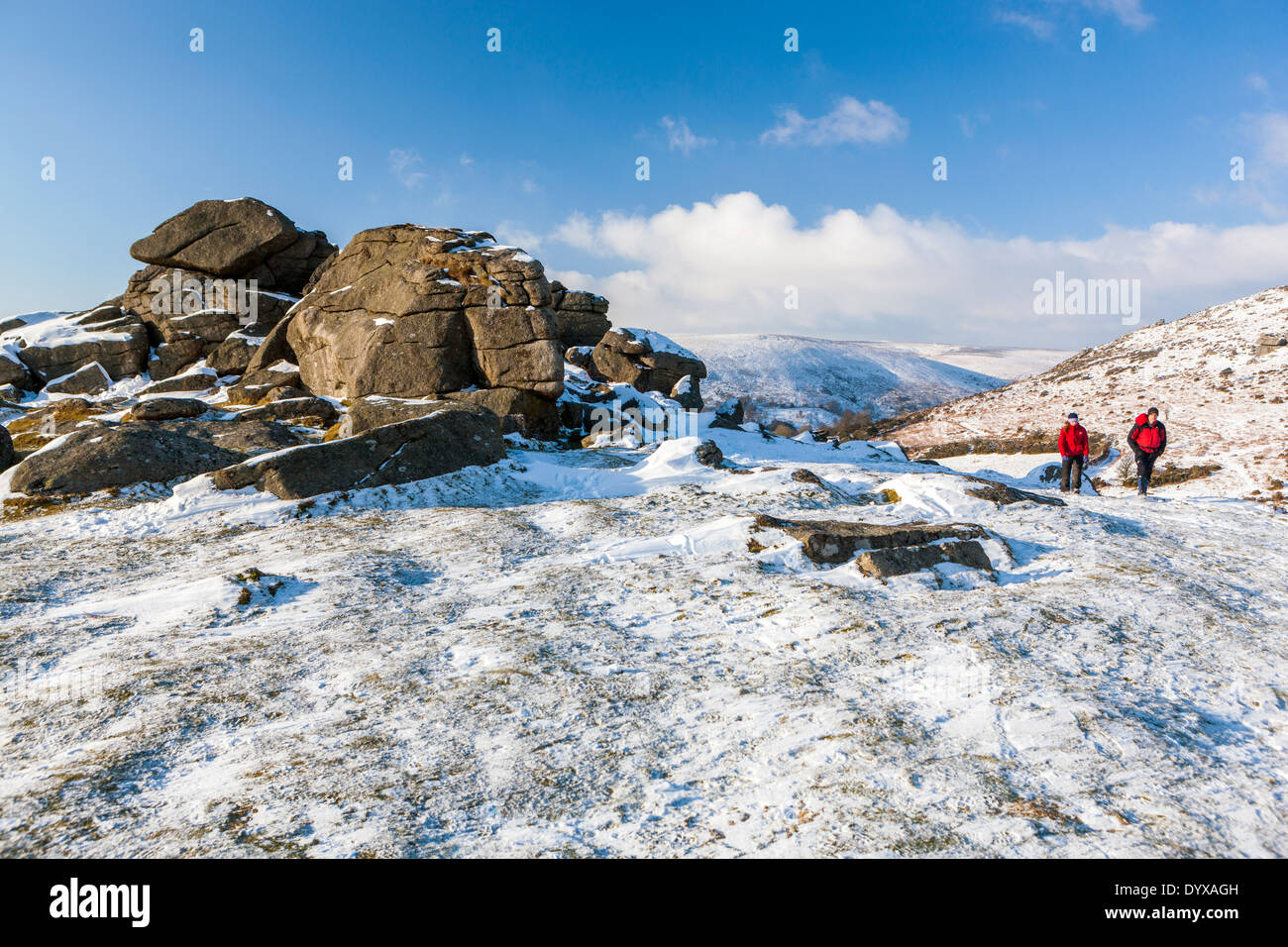 Bonehill Felsen, Dartmoor Nationalpark in Schnee, Devon, England, Vereinigtes Königreich, Europa. Stockfoto