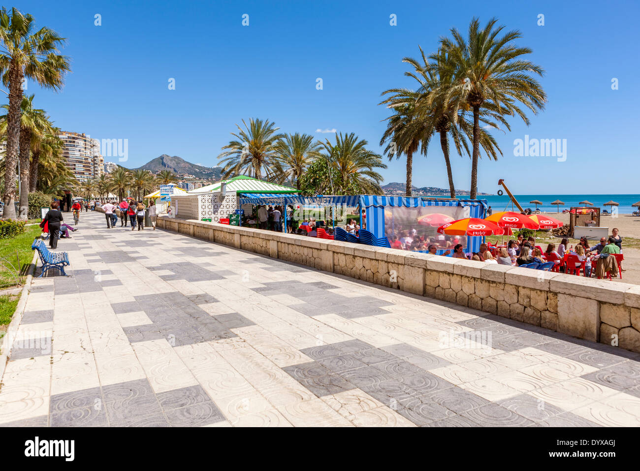 Malagueta Strand, Malaga, Costa Del Sol, Andalusien, Spanien. Stockfoto