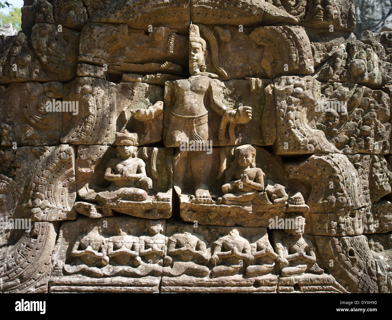 Sandstein Flachrelief Carvings der Apsara Ta Som Tempel, Siem Reap, Kambodscha Stockfoto