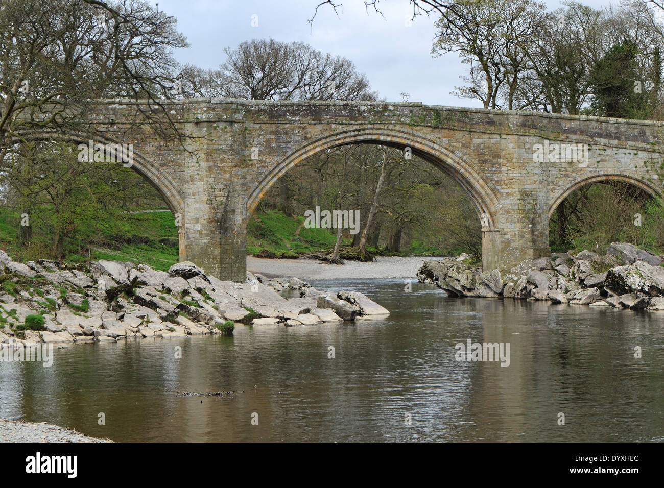 Mittelalterliche Devils-Brücke über den Fluss Lune in Kirkby Lonsdale, Cumbria Stockfoto
