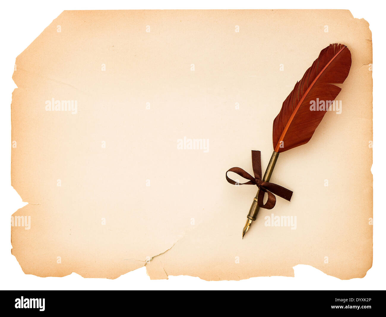 leer leere Papierseite mit antiken Kugelschreiber Feder. Vintage-Hintergrund mit Platz für Ihren text Stockfoto