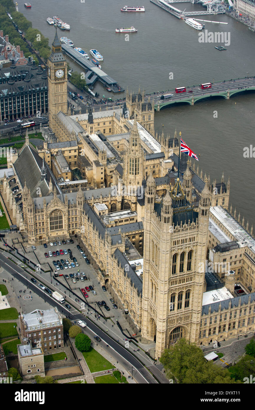Häuser des Parlaments aus der Luft, auf der Suche nach Westen Stockfoto