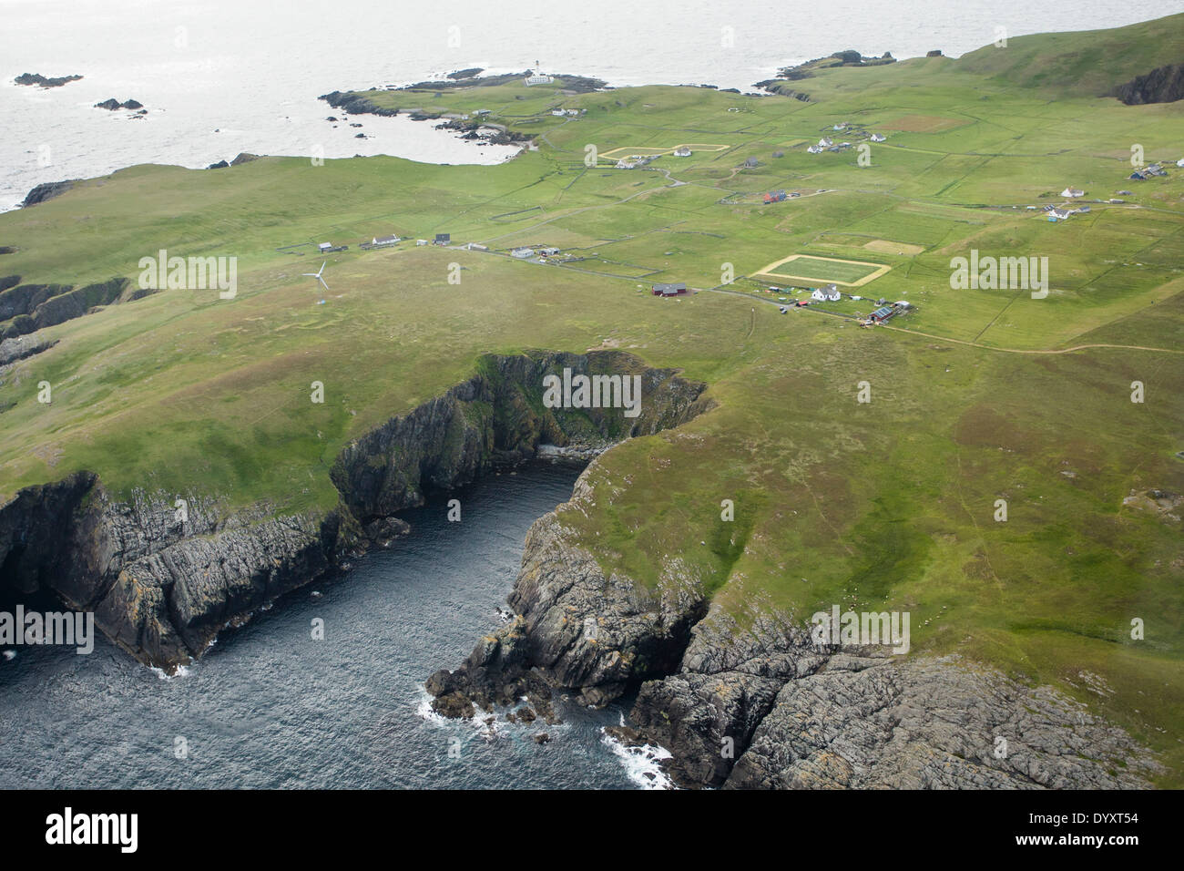 Luftaufnahme von Fair-Isle, Shetland Stockfoto