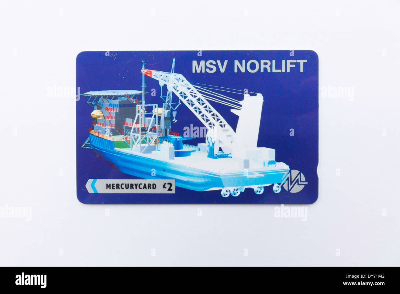 Eine 1992 Quecksilber Telefonkarte Darstellung der MSV-Norlift im Besitz eines Bau-Schiffes Kabel und Wireless Tochtergesellschaft NOS. Stockfoto
