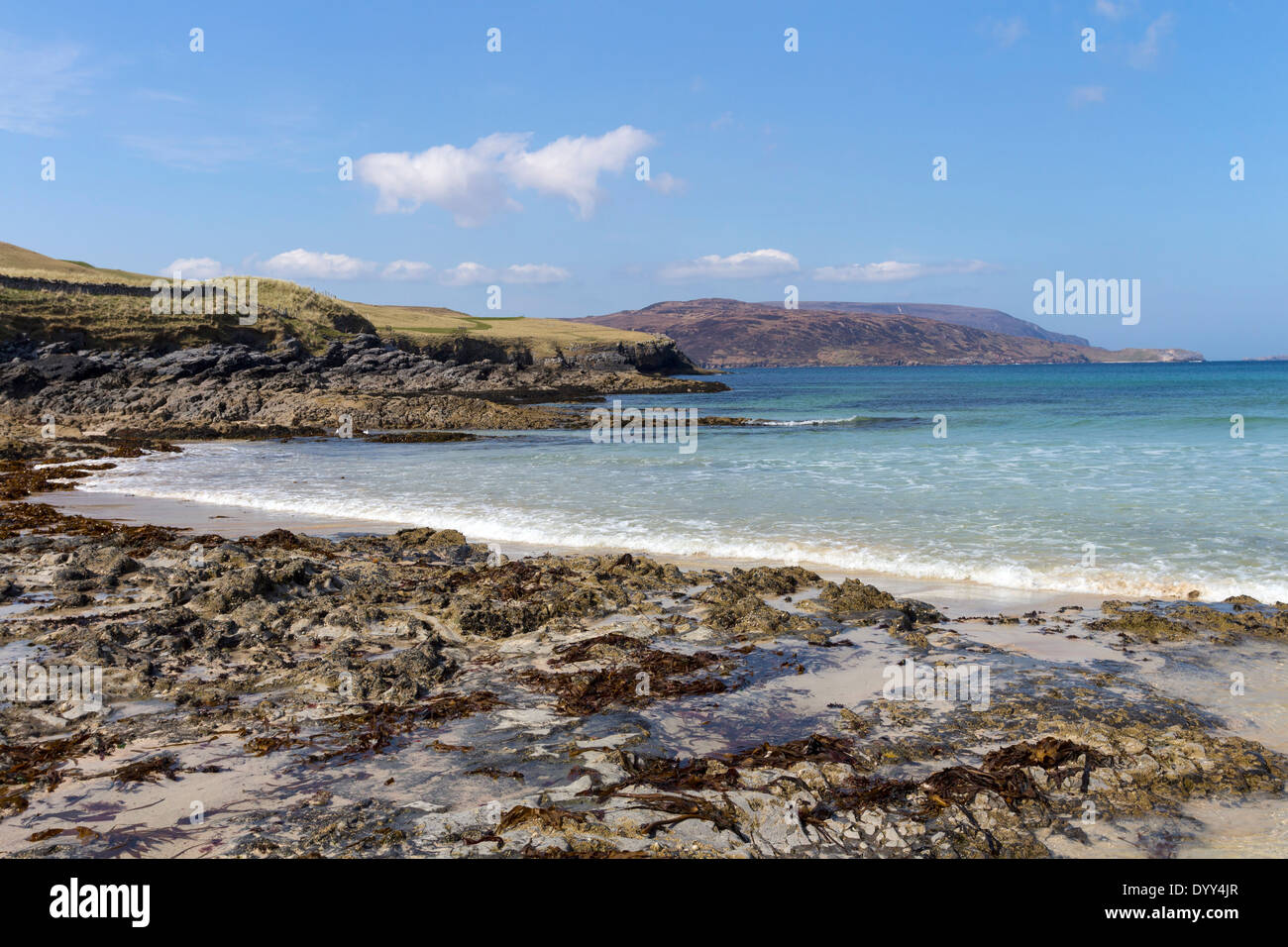 Cape Wrath vom Strand von Balnakeil Bay in der Nähe von Durness Sutherland Schottland, Vereinigtes Königreich Stockfoto