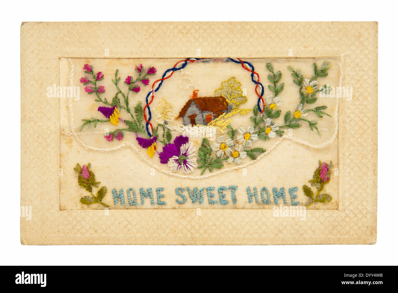 Vintage WW1 bestickt Grußkarte mit der Meldung "Home Sweet Home" Stockfoto