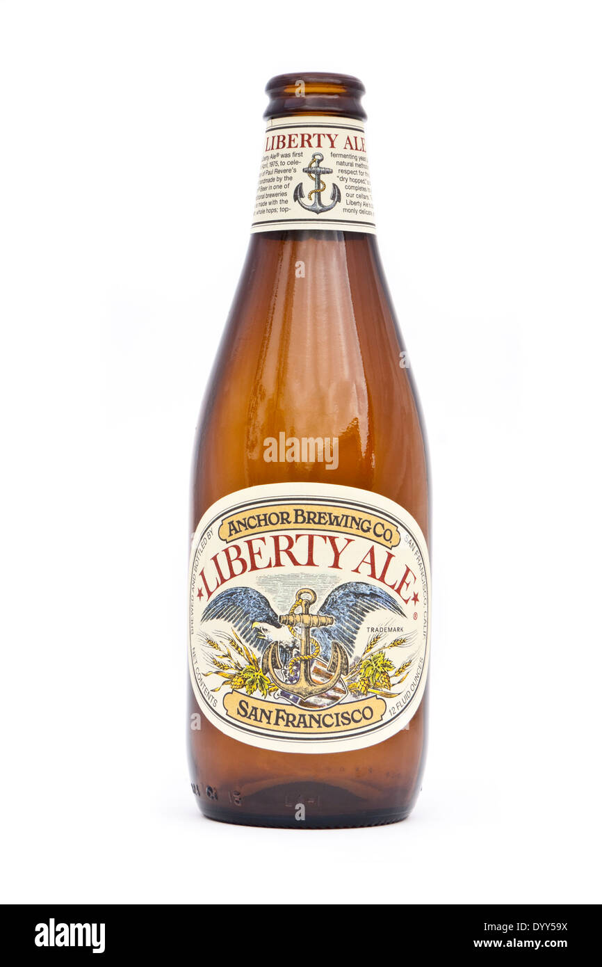 Flasche "Liberty Ale", ein beliebtes India Pale Ale im Jahre 1975 von der Anchor Brewing Co, San Francisco, Kalifornien, USA ins Leben gerufen Stockfoto