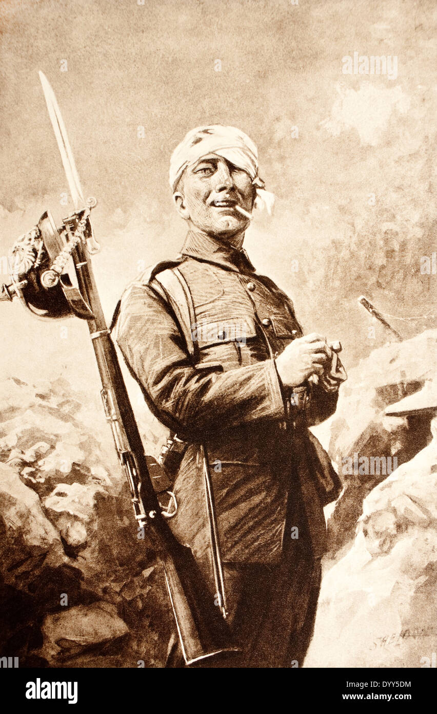 WW1 Abbildung von 1914 der Krieg Künstler Charles Mills Sheldon (1866 – 1928) mit dem Titel "Das Lächeln des Sieges". Stockfoto