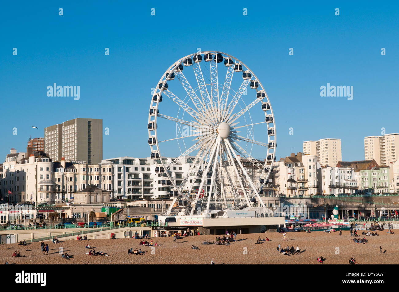Das Brighton Wheel-Riesenrad auf Brighton Seafront, East Sussex, UK, an einem sonnigen Tag Stockfoto