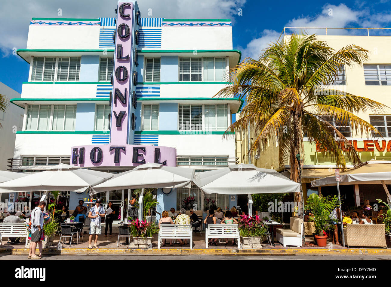 Cafe/Restaurant im Colony Hotel, South Beach, Miami, Florida, USA Stockfoto