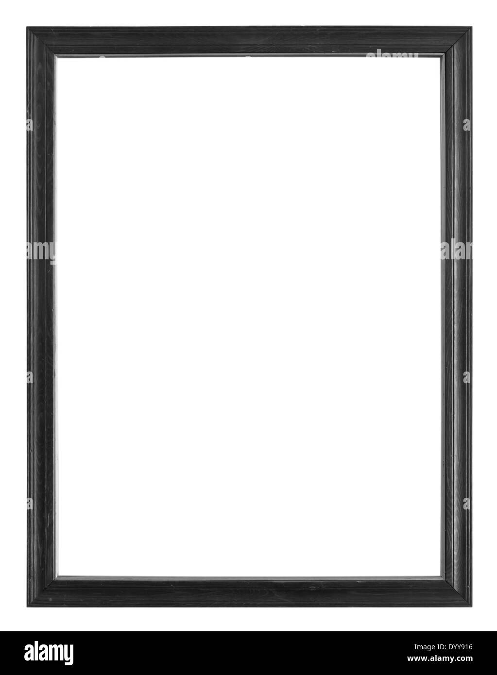 Bilderrahmen schwarz Holzrahmen in weißem Hintergrund. Stockfoto