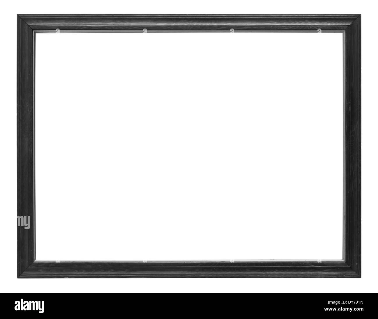 Bilderrahmen schwarz Holzrahmen in weißem Hintergrund. Stockfoto