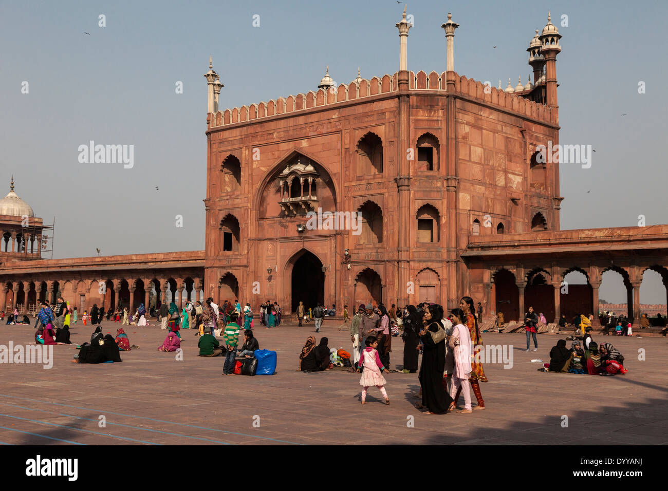 Neu-Delhi, Indien. Innenhof der Jama Masjid (Freitagsmoschee), Indiens größte Moschee, errichtet 1644-1656. Stockfoto