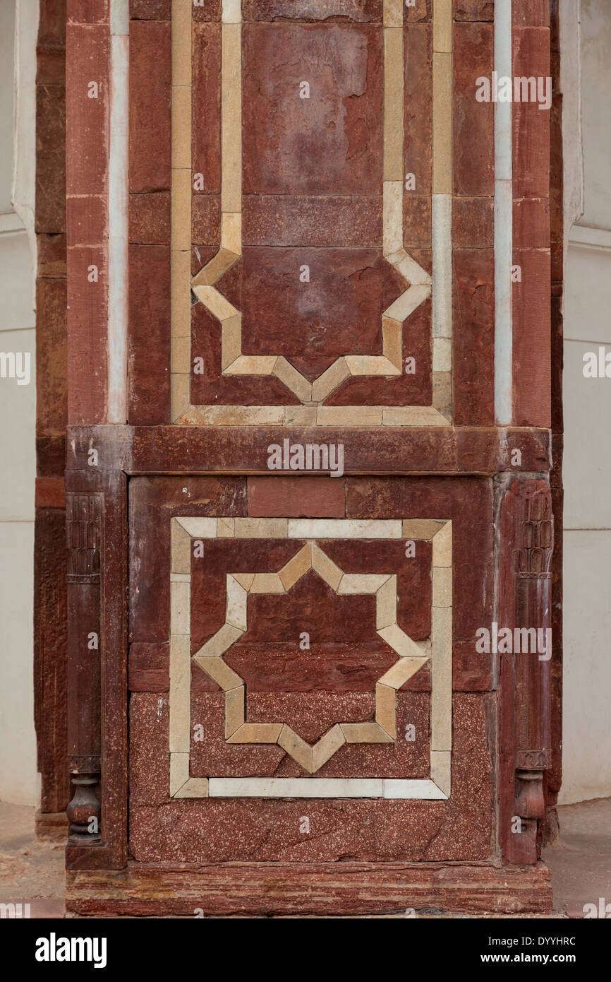 Neu-Delhi, Indien. Achtzackigen Stern, geometrisches Design, Humayun Mausoleum, Delhi ersten Mughal Mausoleum. Stockfoto