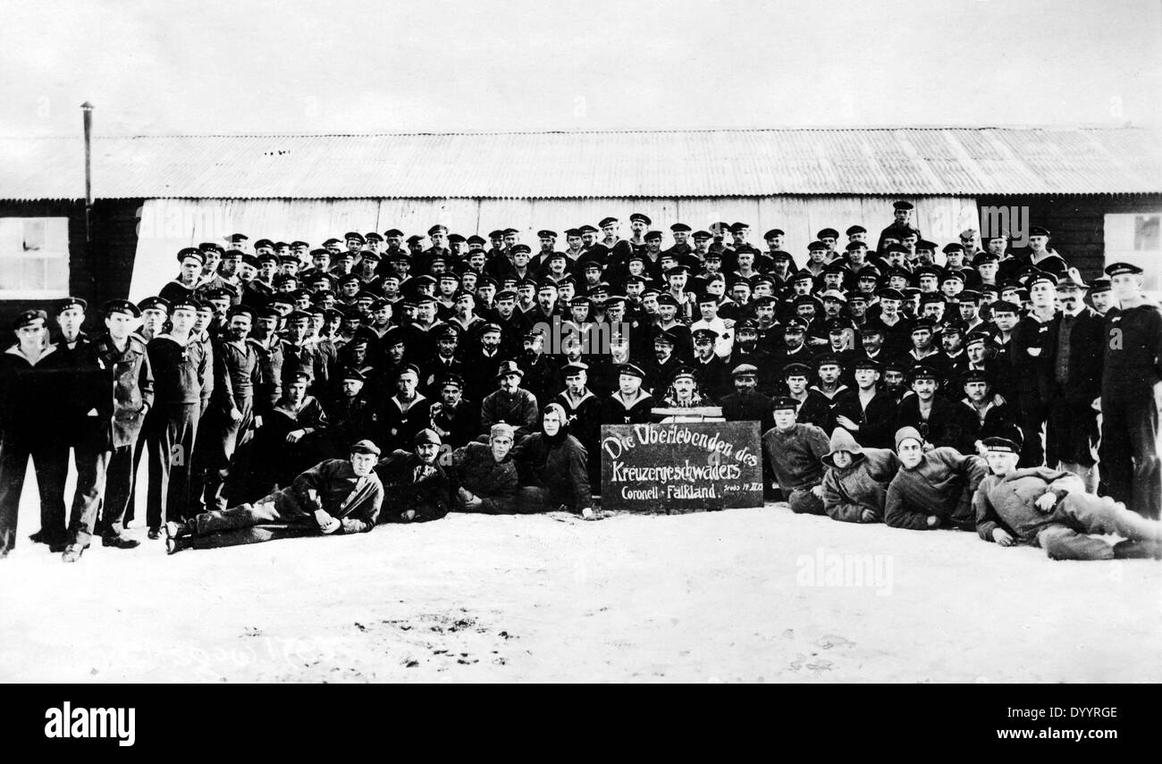 Überlebende von den Seeschlachten in der Nähe von den Falkland-Inseln während des ersten Weltkrieges Stockfoto