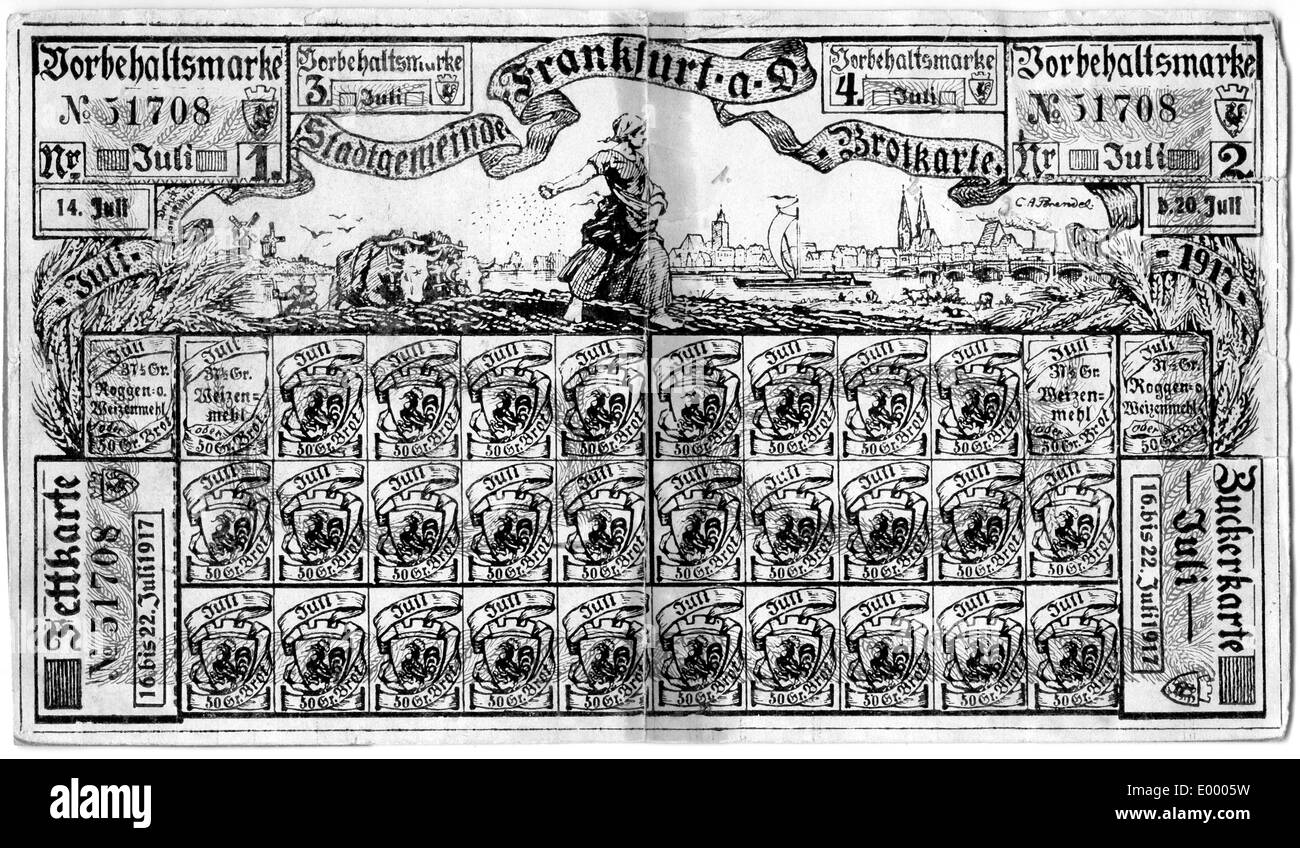 Rationierungskarte aus Frankfurt An Der Oder, 1917 Stockfoto