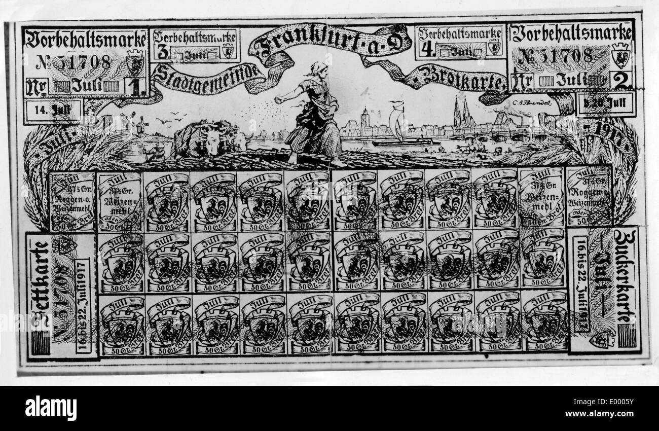 Rationierungskarte aus Frankfurt An Der Oder, 1917 Stockfoto