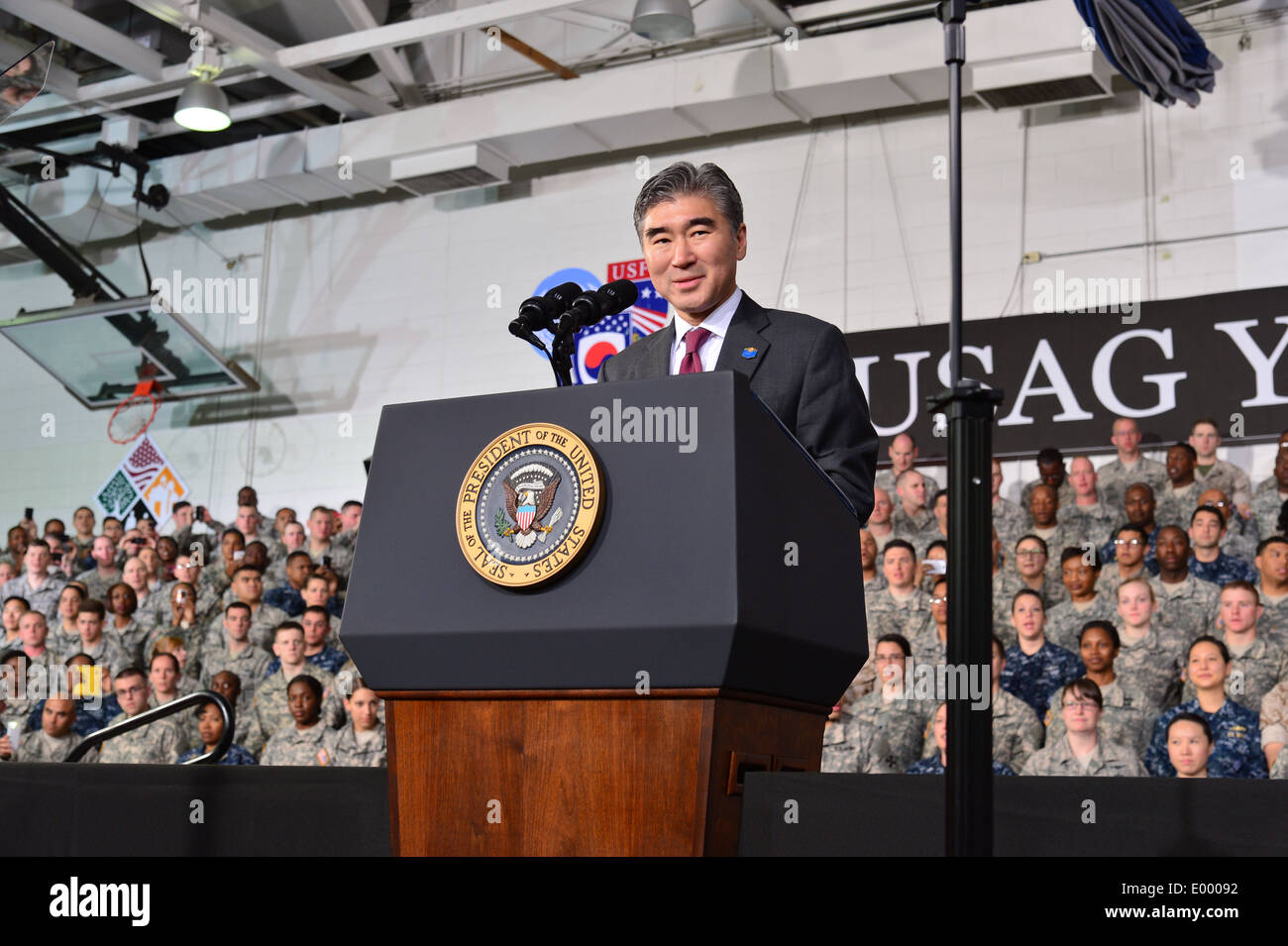 Botschafter Kim Delivers Bemerkungen zu einer kombinierten Kräfte Befehl Briefing Stockfoto