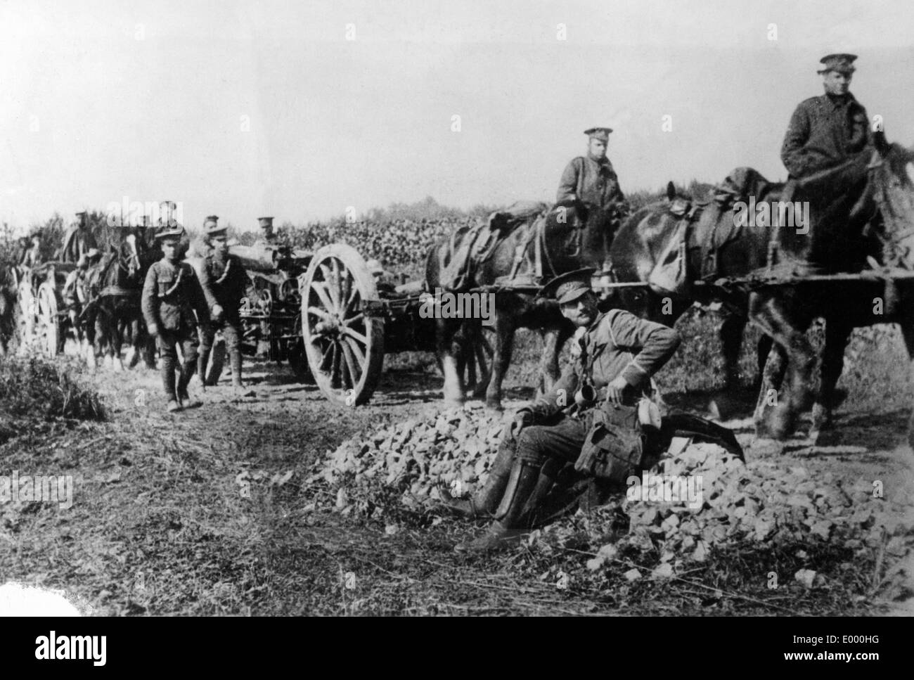 Englische Artillerie Truppen an der Westfront 1914 Stockfoto