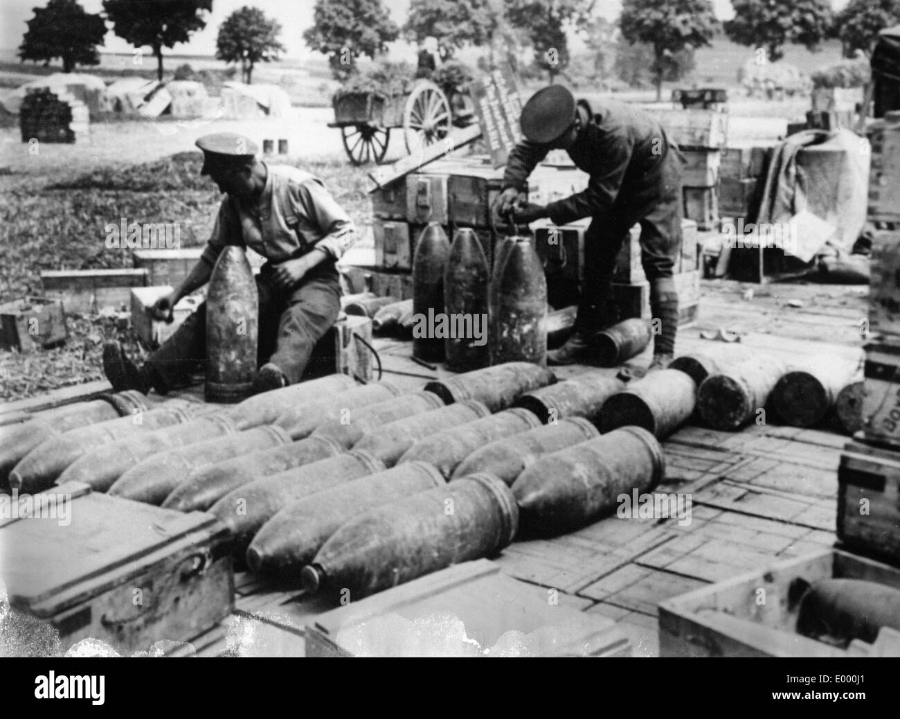 Munitionslager für die englische schwere Artillerie, 1918 Stockfoto
