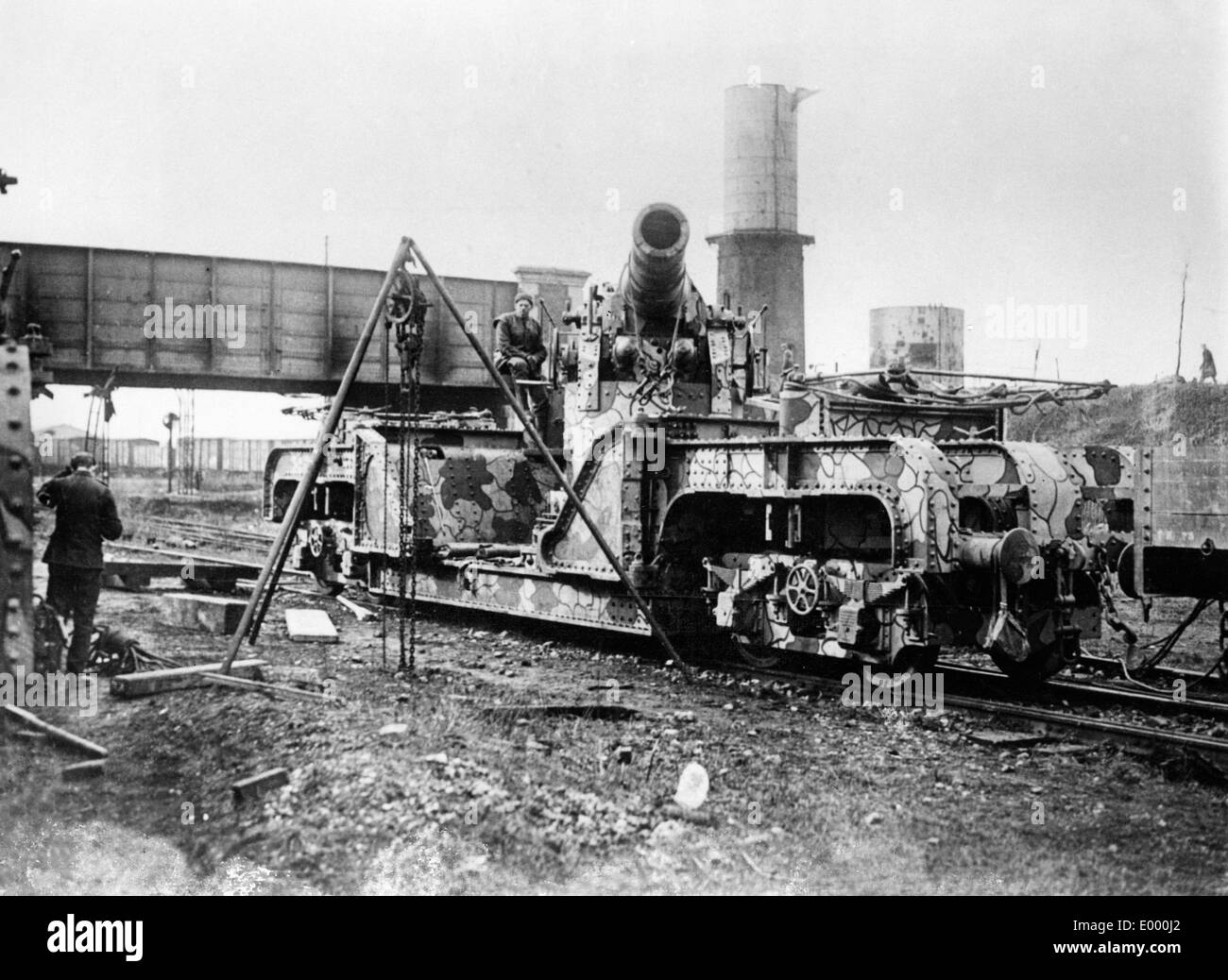 Englische Eisenbahn Geschütz an der Westfront Stockfoto