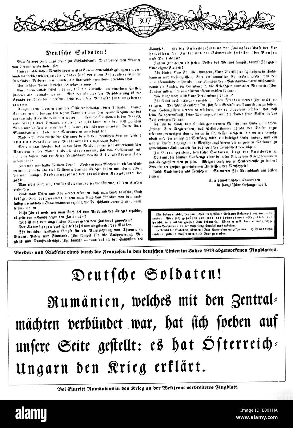 Flyer mit antideutsche Propaganda der Alliierten, 1918 Stockfoto