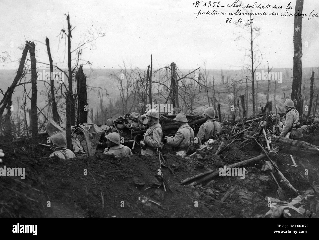 Französische Soldaten in der deutschen Lage, 1917 Stockfoto