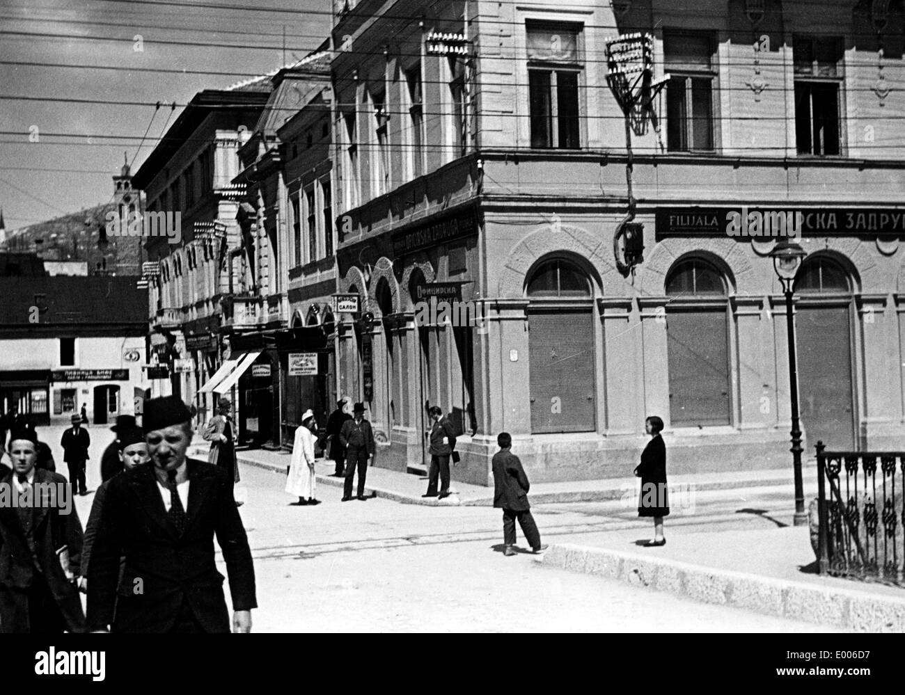 Der "Princip" Ecke in Sarajevo, 1934 Stockfoto