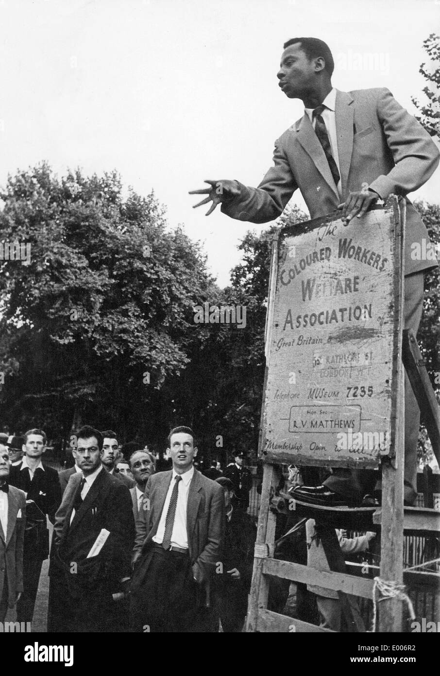 Farbige Redner im Hyde Park in London während der Rassenunruhen in 1958 Stockfoto