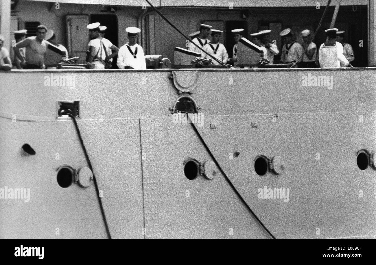 Griechischen Matrosen auf einem Schiff Stockfoto