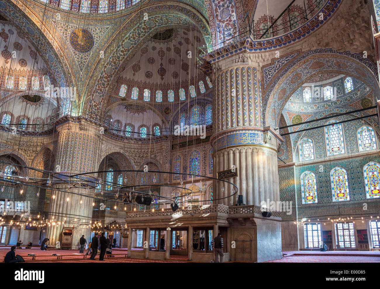Innere des Sultan Ahmet oder blaue Moschee, Sultanahmet, Istanbul, Türkei Stockfoto