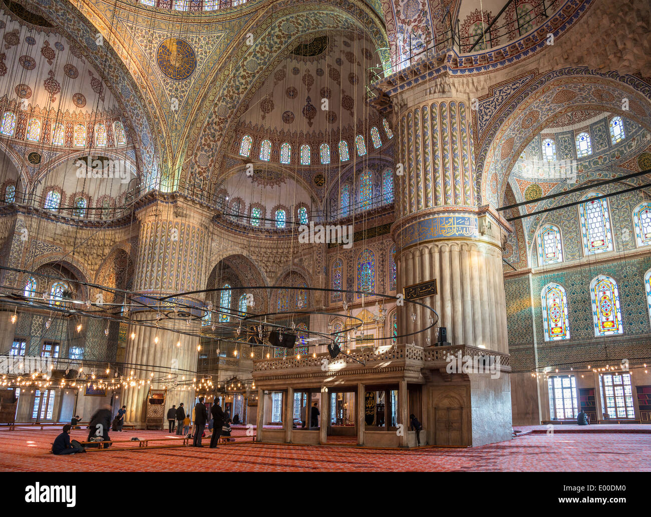 Innere des Sultan Ahmet oder blaue Moschee, Sultanahmet, Istanbul, Türkei Stockfoto