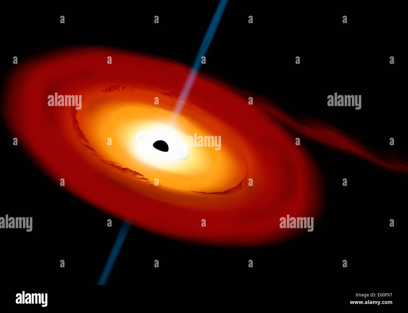 Des Künstlers Darstellung von einem schwarzen Loch und es ist Akkretionsscheibe im interstellaren Raum. Stockfoto