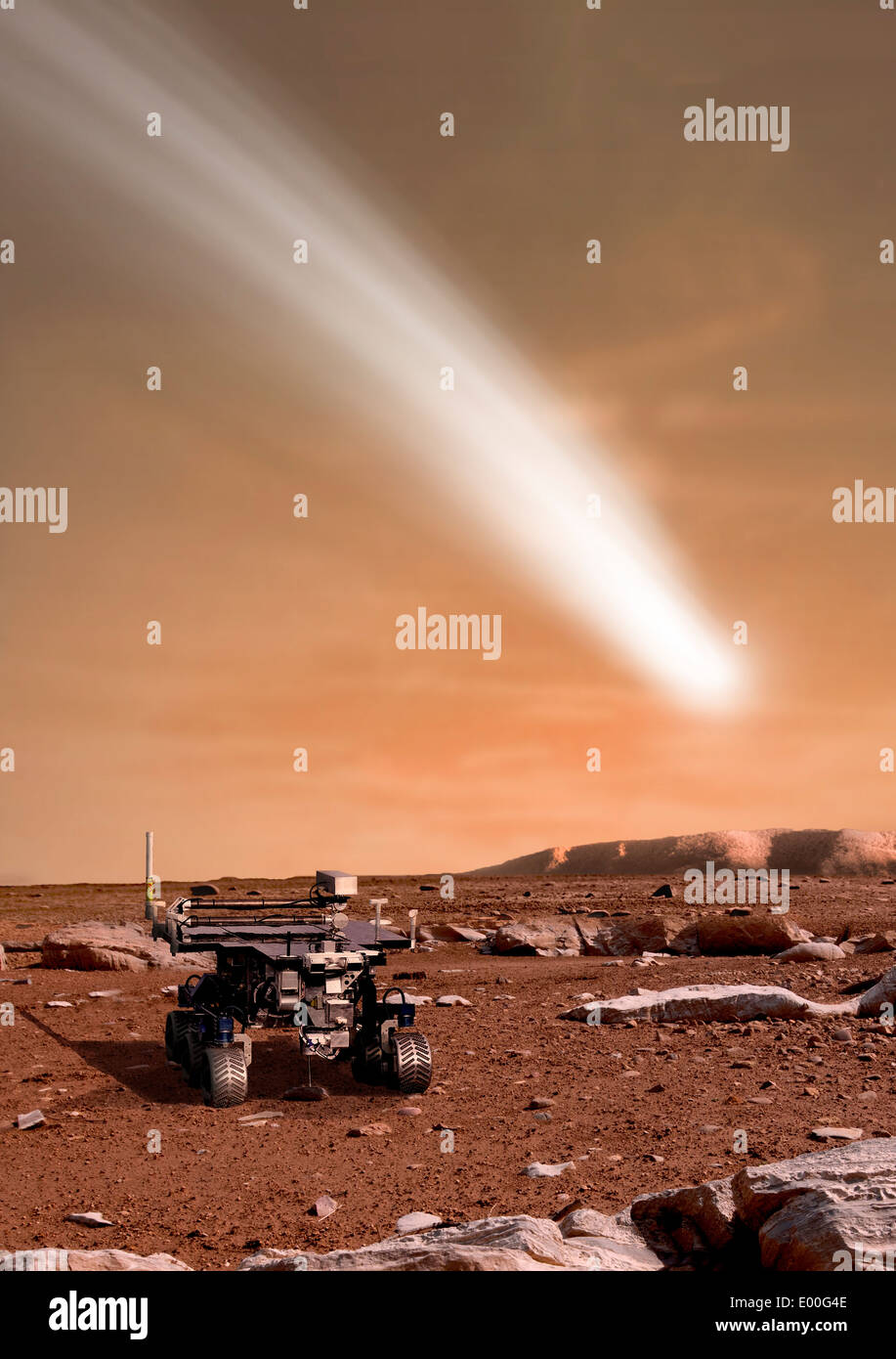 Ein Künstler Darstellung des engen Pass des Kometen C/2013 A1 über den Mars. Stockfoto