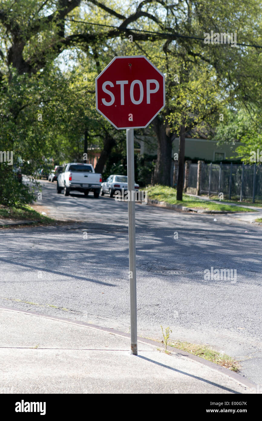 New Orleans, USA. Ein Stop Verkehrszeichen Stockfoto