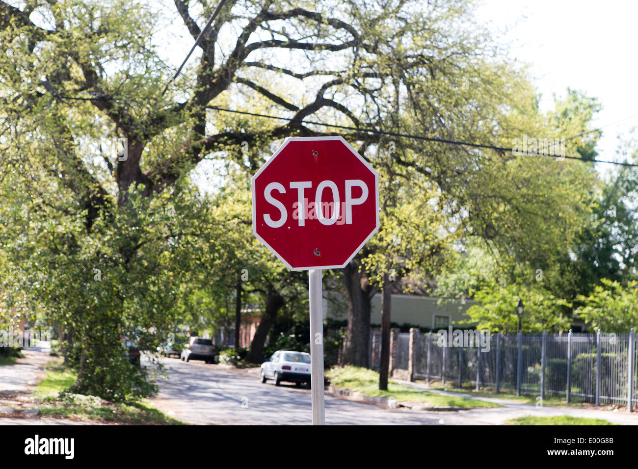 New Orleans, USA. Ein Stop Verkehrszeichen Stockfoto